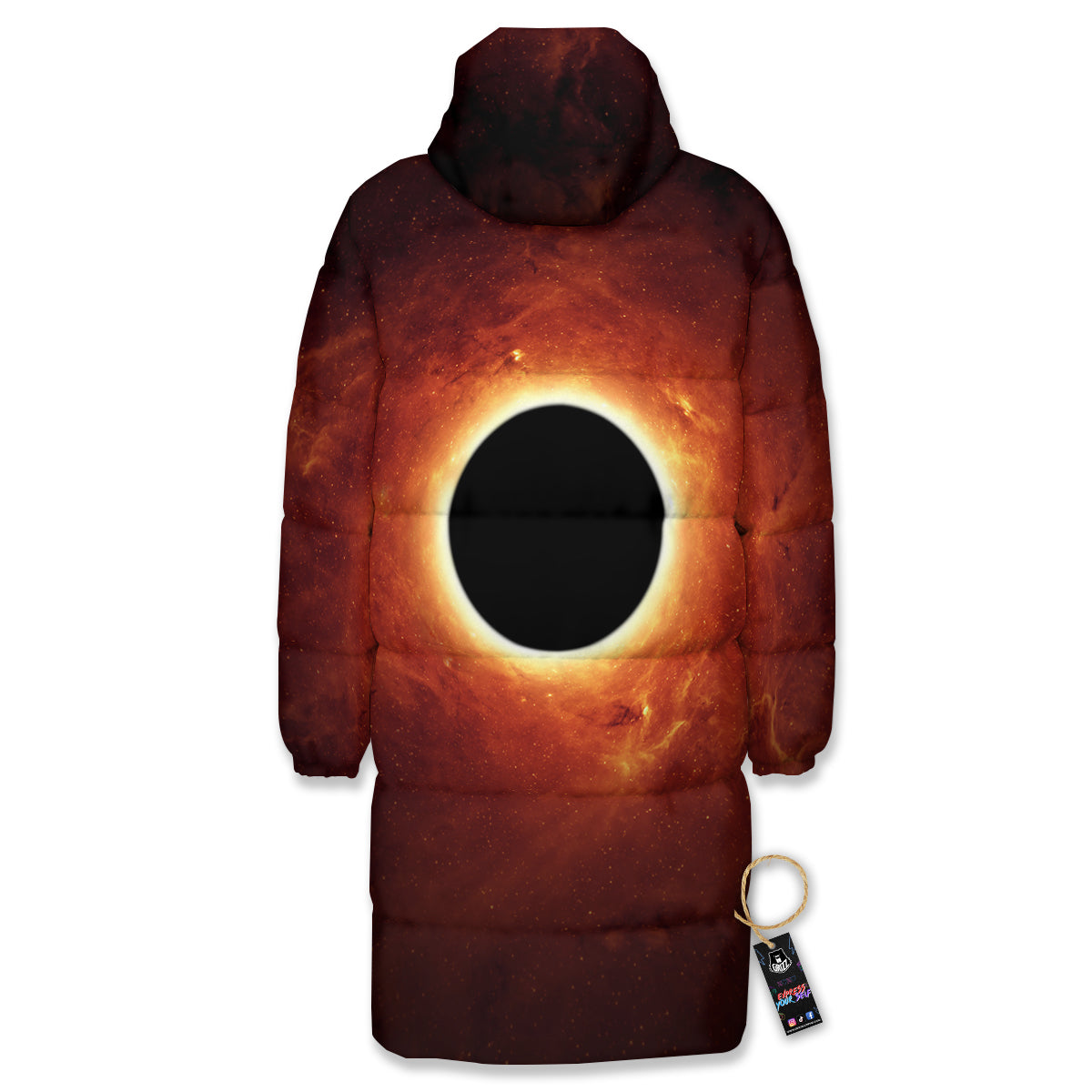Black Hole Scientific Print Long Down Jacket-grizzshop