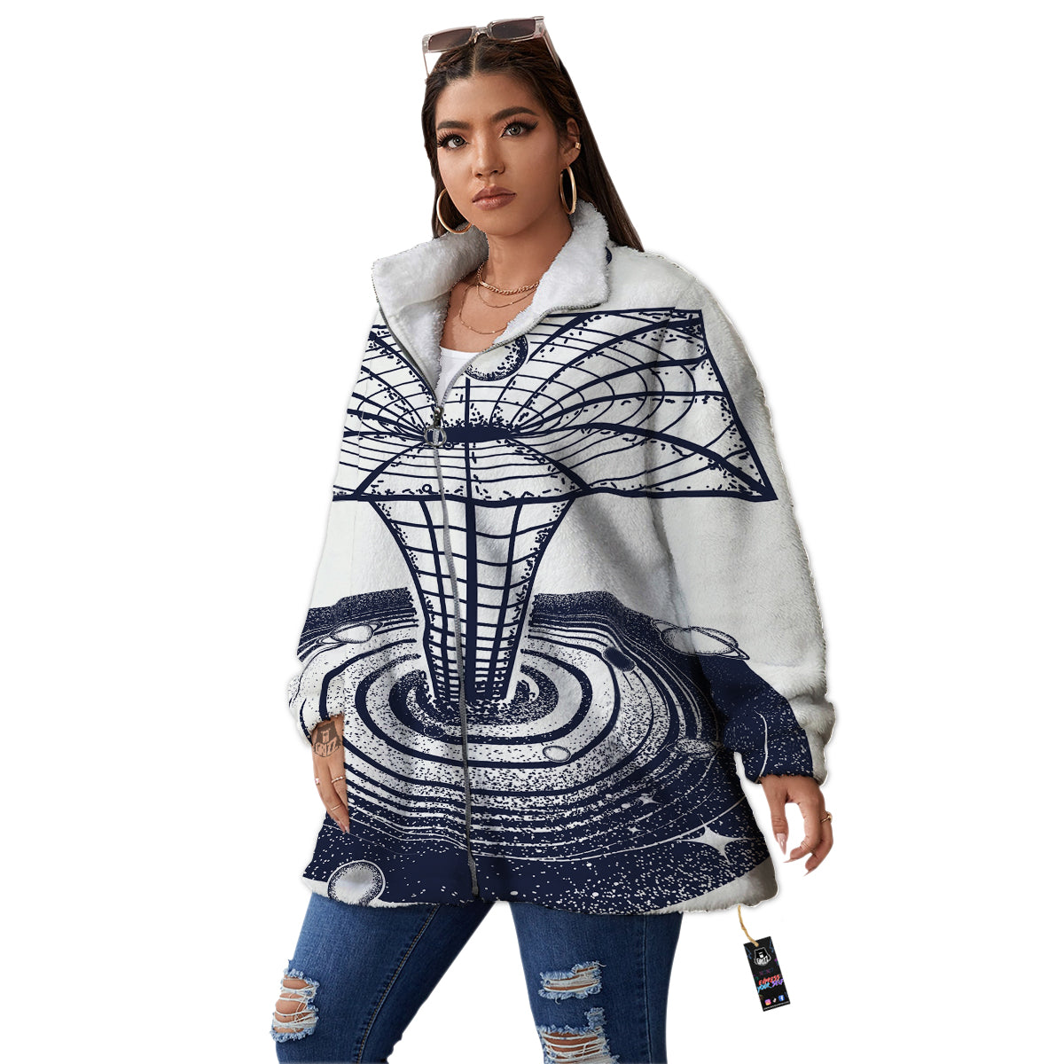 Black Hole Tattoo Print Women's Sherpa Jacket-grizzshop