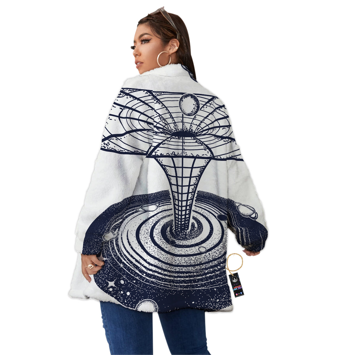 Black Hole Tattoo Print Women's Sherpa Jacket-grizzshop