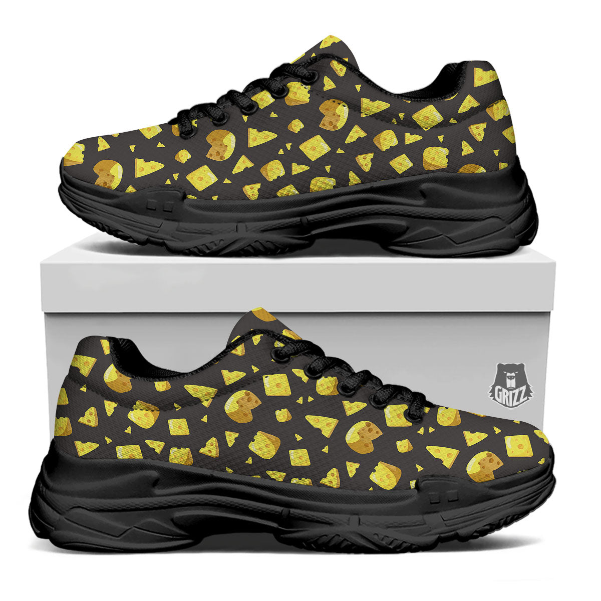Black Holes And Cheese Print Pattern Black Chunky Shoes-grizzshop