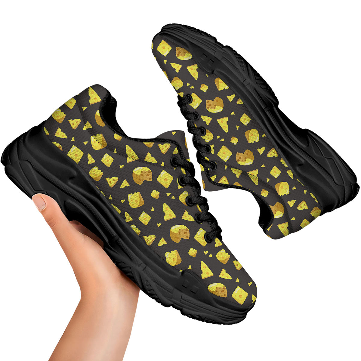 Black Holes And Cheese Print Pattern Black Chunky Shoes-grizzshop
