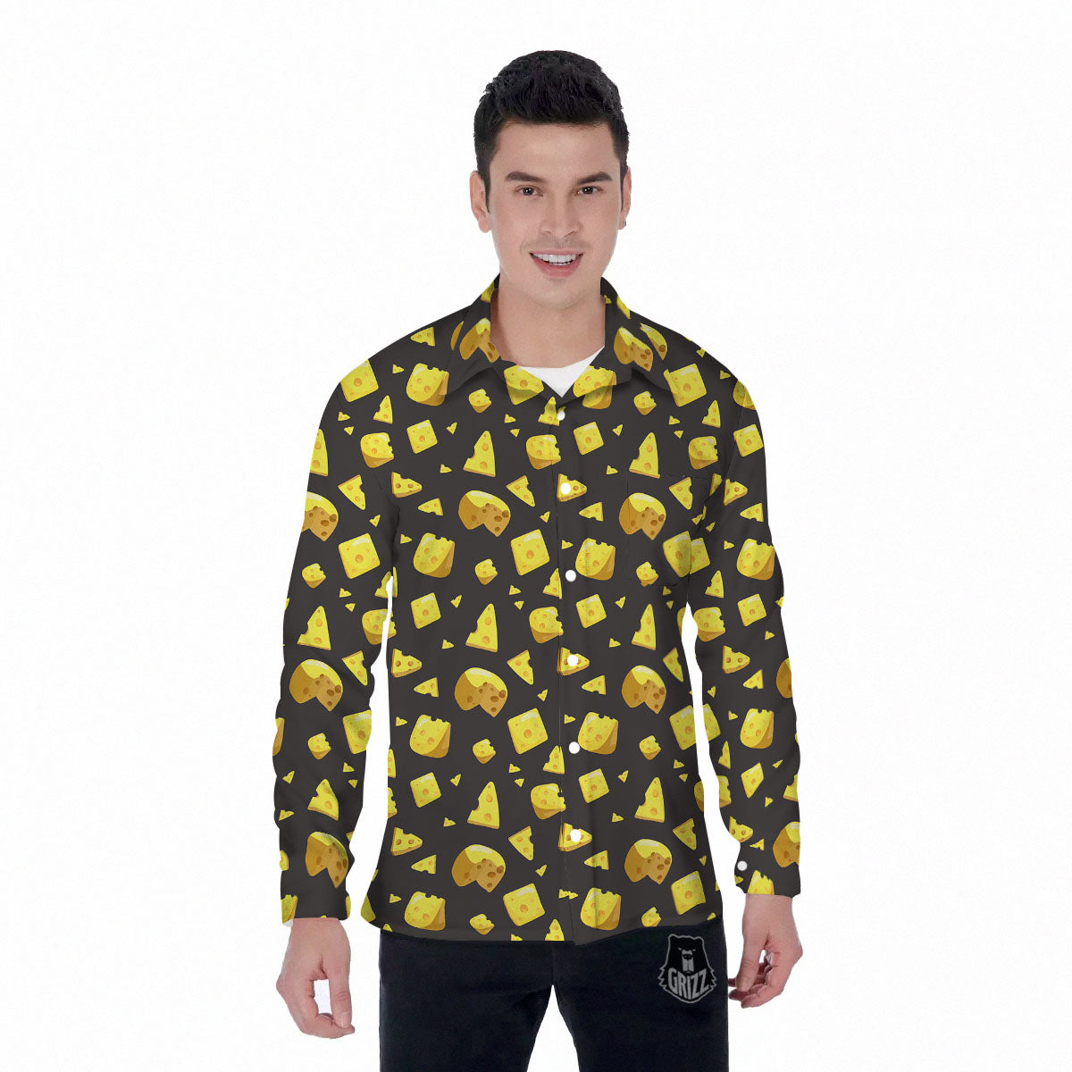 Black Holes And Cheese Print Pattern Men's Long Sleeve Shirts-grizzshop