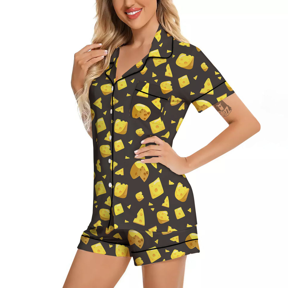 Black Holes And Cheese Print Pattern Women Silk Pajamas-grizzshop