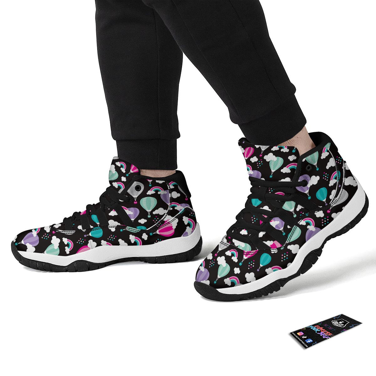Black Hot Air Balloon Pattern Print Black Bball Shoes-grizzshop