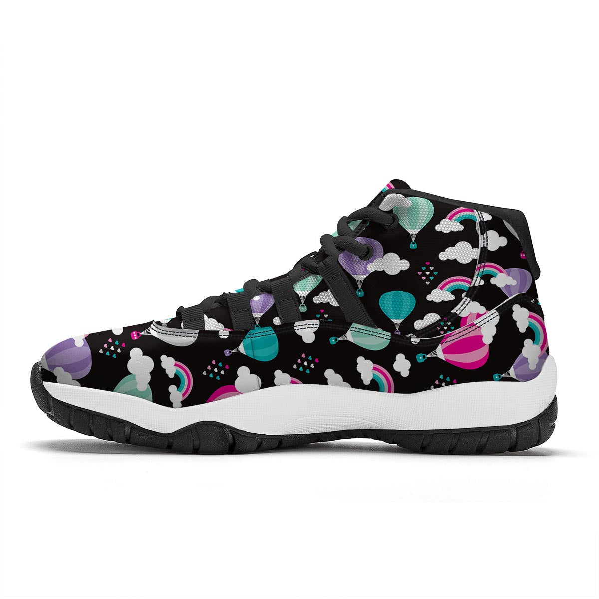 Black Hot Air Balloon Pattern Print Black Bball Shoes-grizzshop
