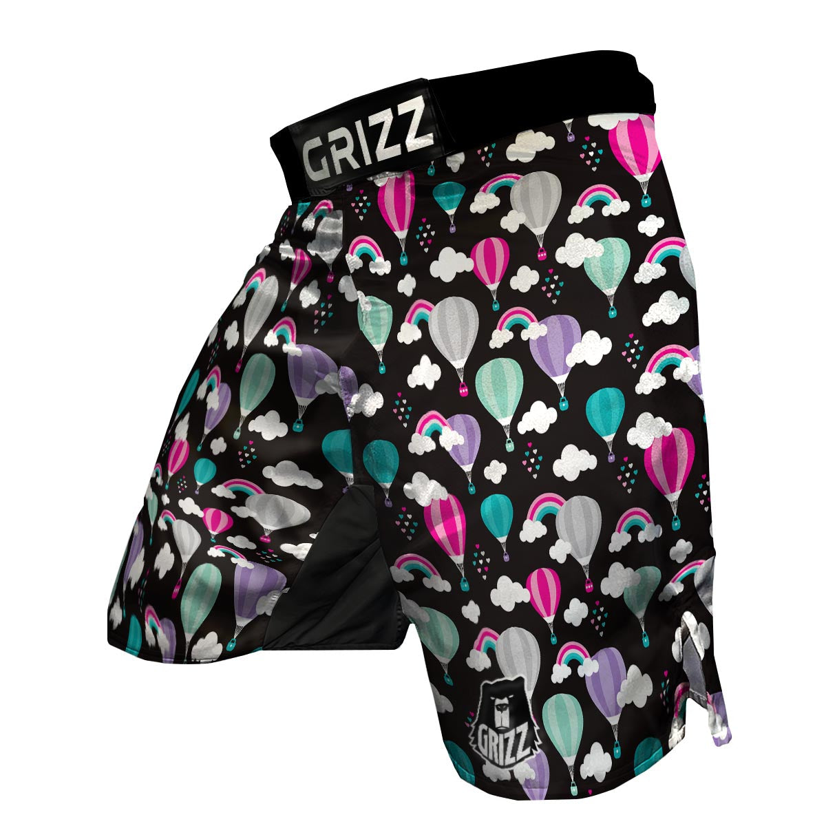 Black Hot Air Balloon Pattern Print MMA Shorts-grizzshop