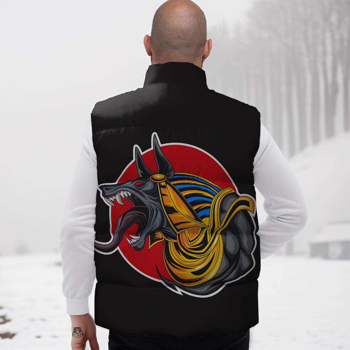 Black Hot Dog Pattern Print Down Vest
