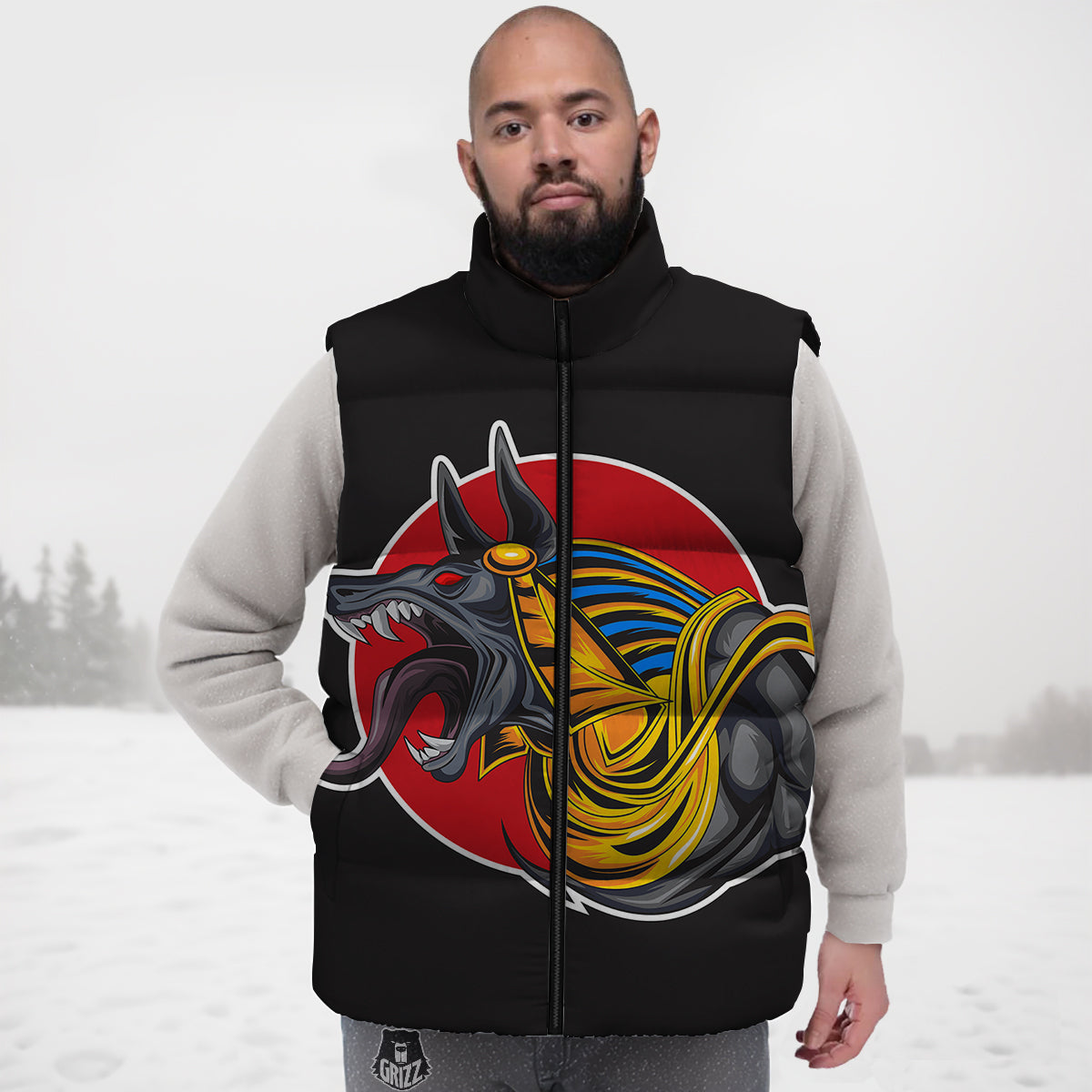 Black Hot Dog Pattern Print Down Vest-grizzshop