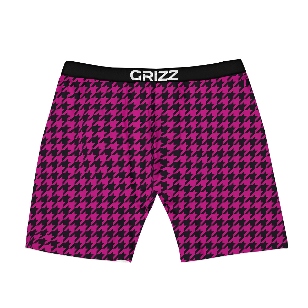 Black Houndstooth And Hot Pink Print Boxer Briefs-grizzshop