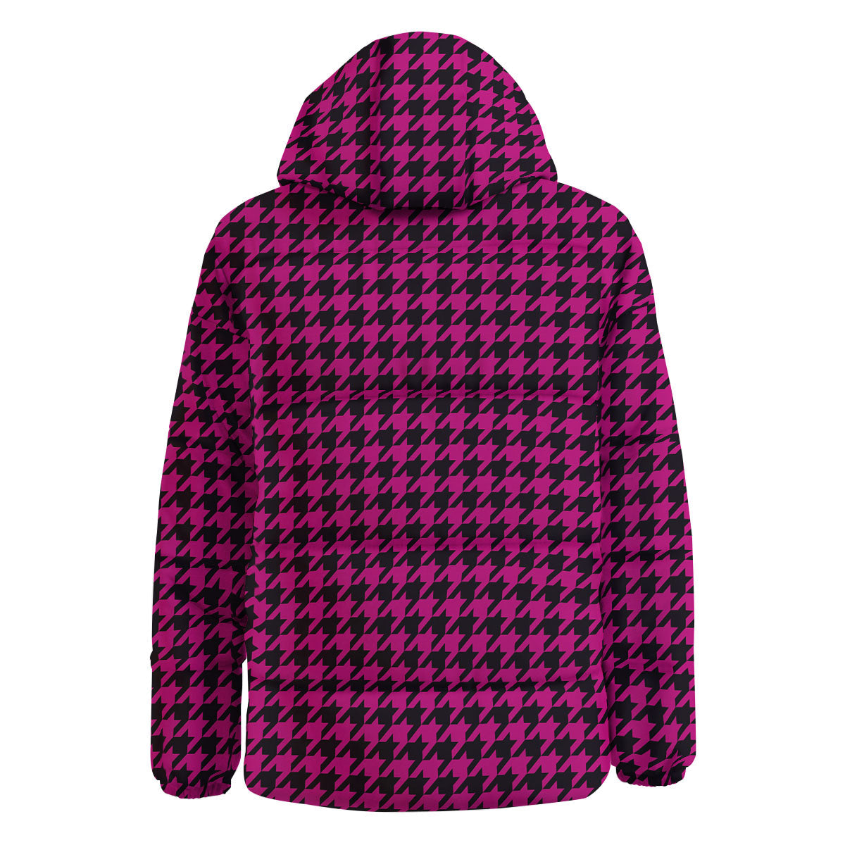 Black Houndstooth And Hot Pink Print Down Jacket-grizzshop