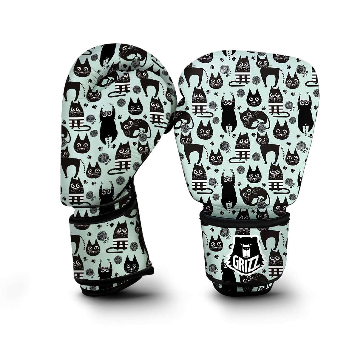 Black Kitten Cat Pattern Print Boxing Gloves-grizzshop
