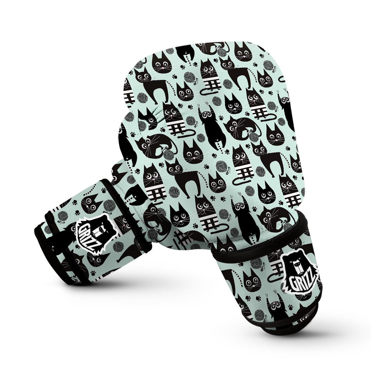 Black Kitten Cat Pattern Print Boxing Gloves-grizzshop