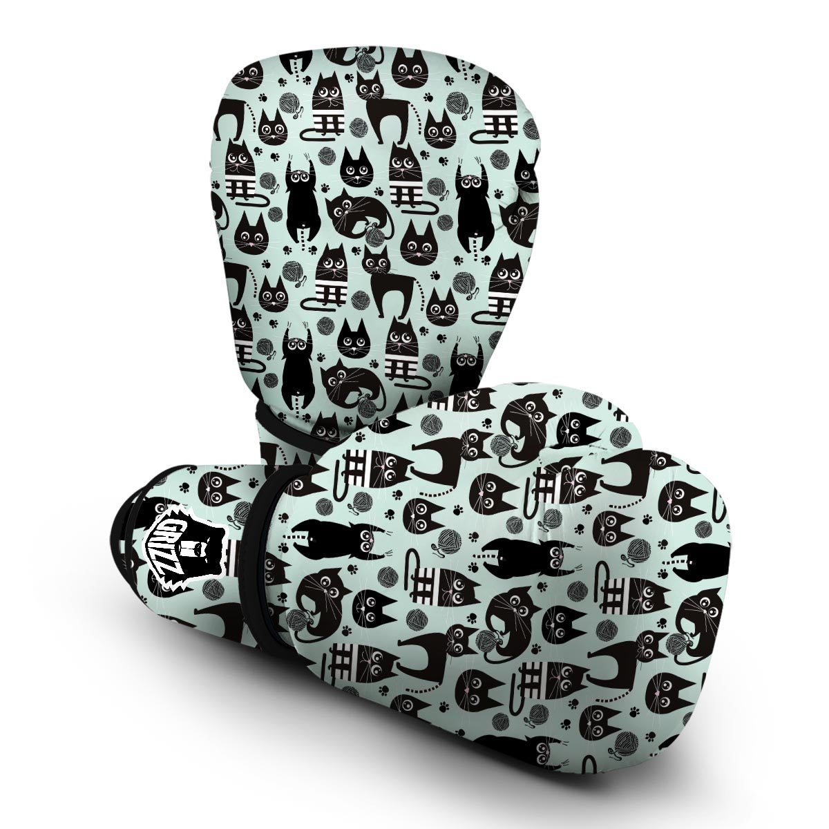 Black Kitten Cat Pattern Print Boxing Gloves-grizzshop