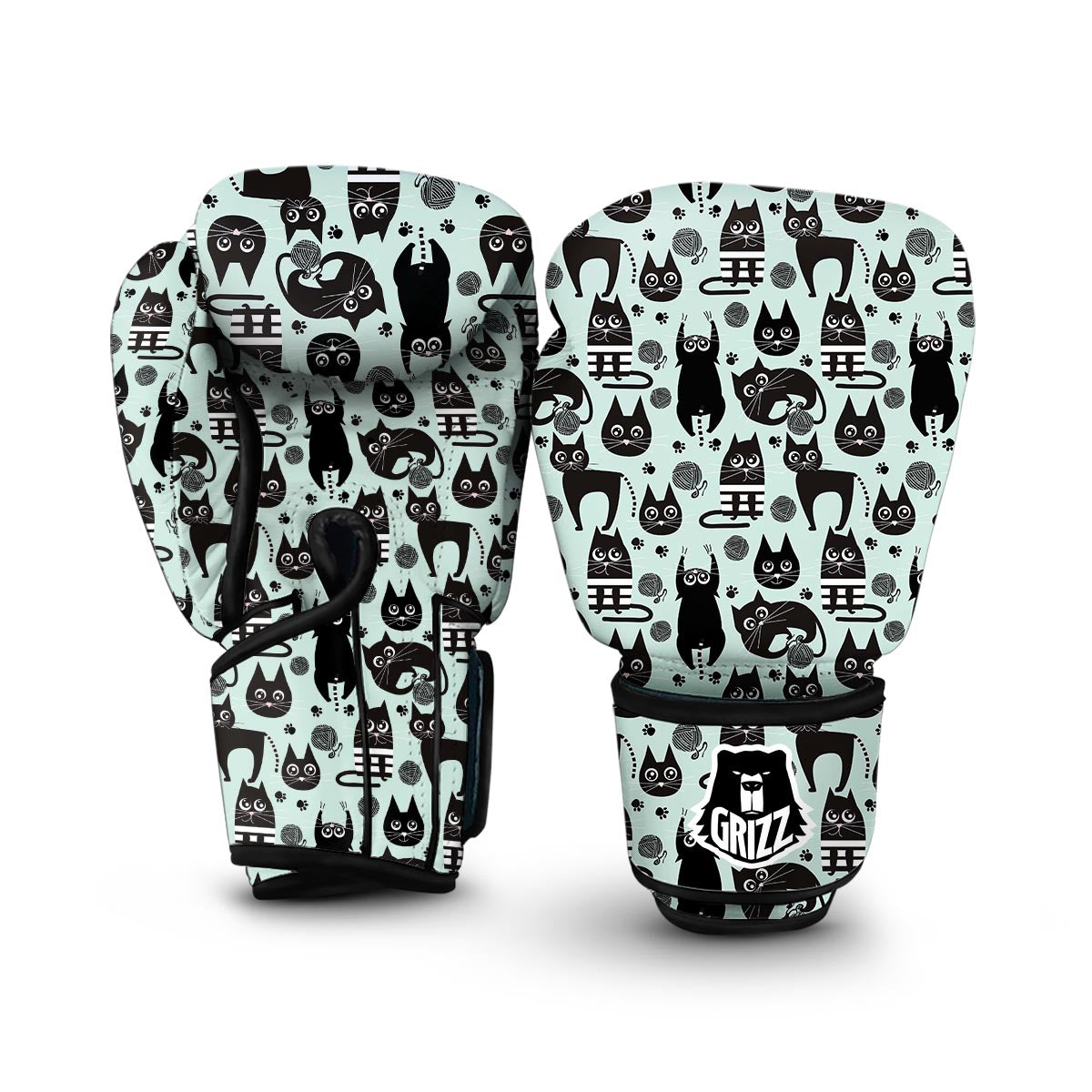 Black Kitten Cat Pattern Print Boxing Gloves-grizzshop