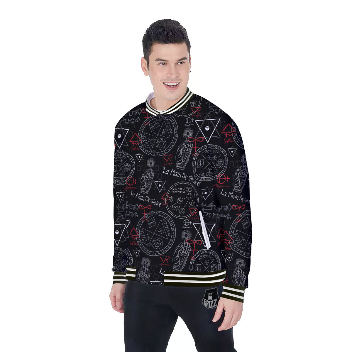 Black Magic Witch Hand Of Glory Print Baseball Jacket-grizzshop