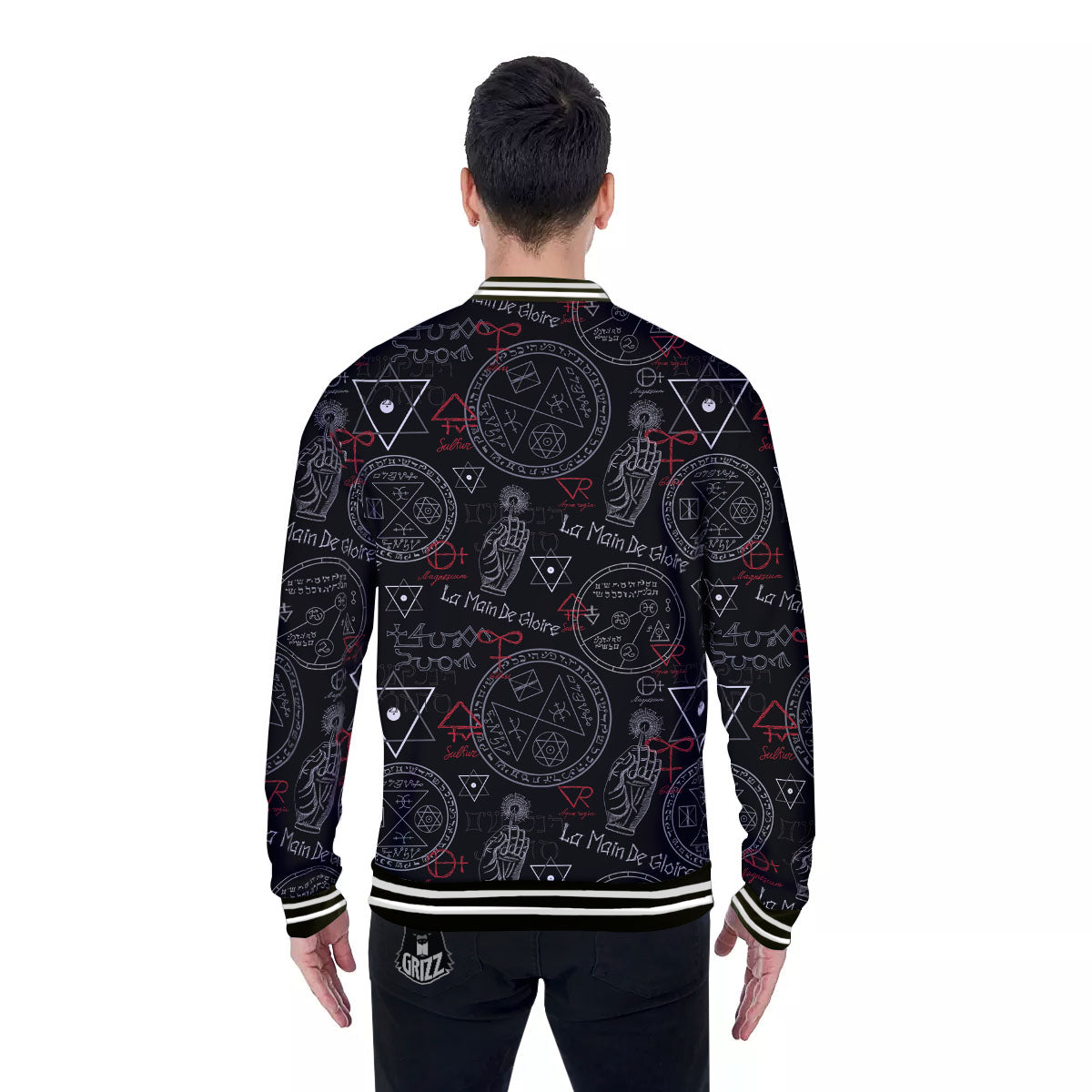 Black Magic Witch Hand Of Glory Print Baseball Jacket-grizzshop