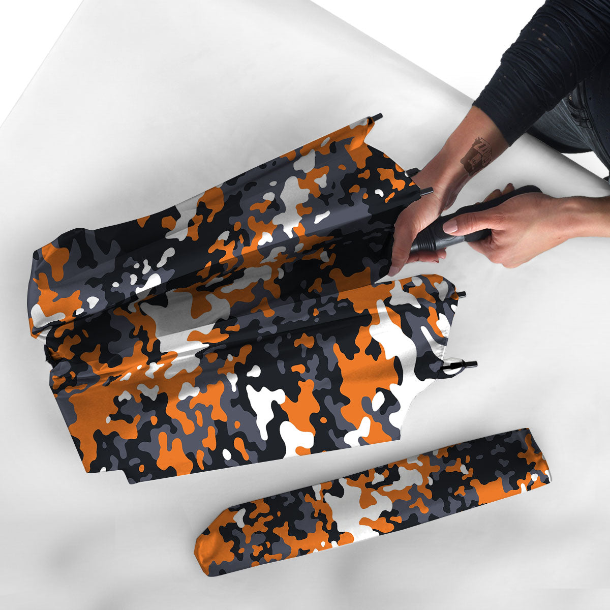 Black Orange And Grey Camouflage Print Umbrella-grizzshop