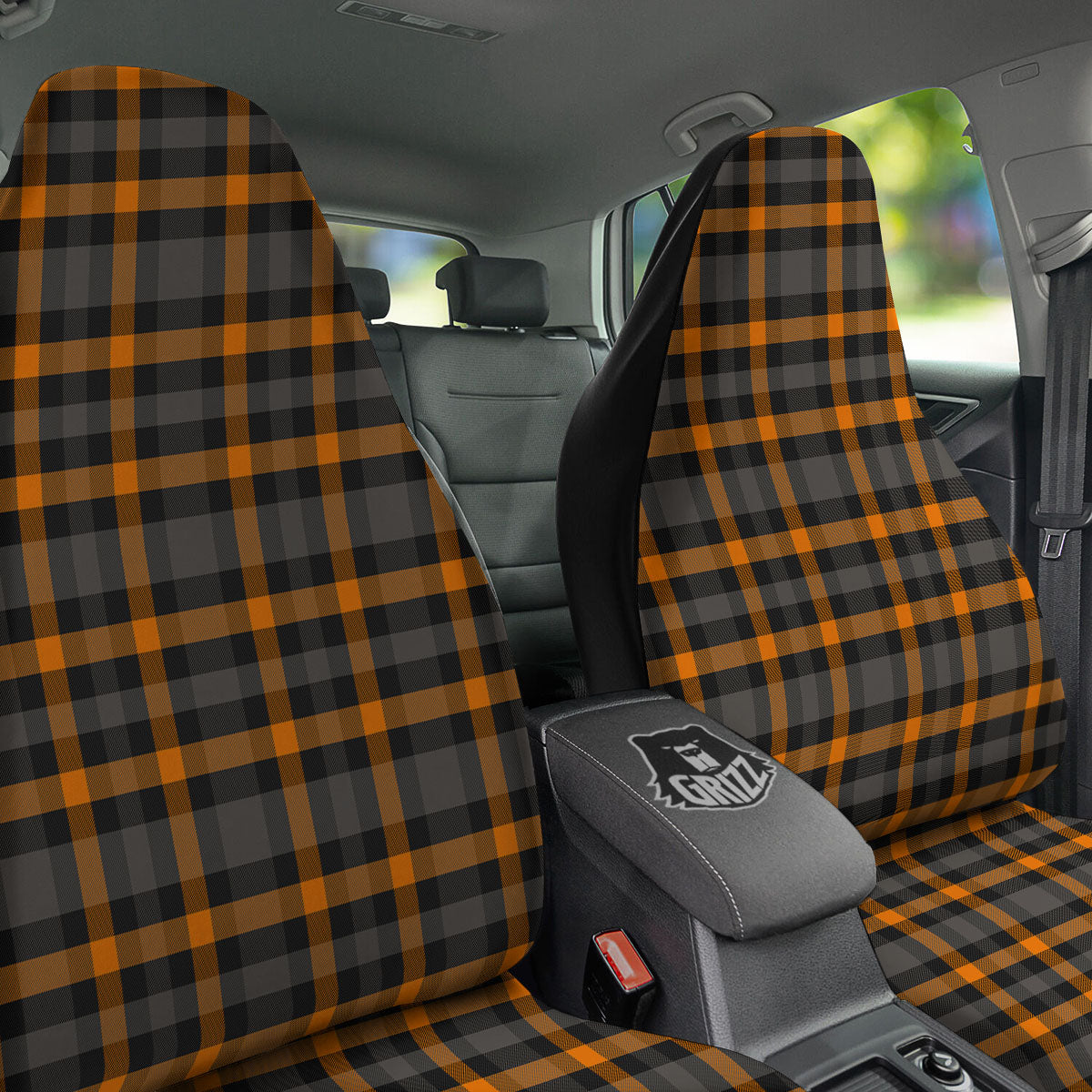 Black Orange And Grey Plaid Print Pattern Car Seat Covers-grizzshop