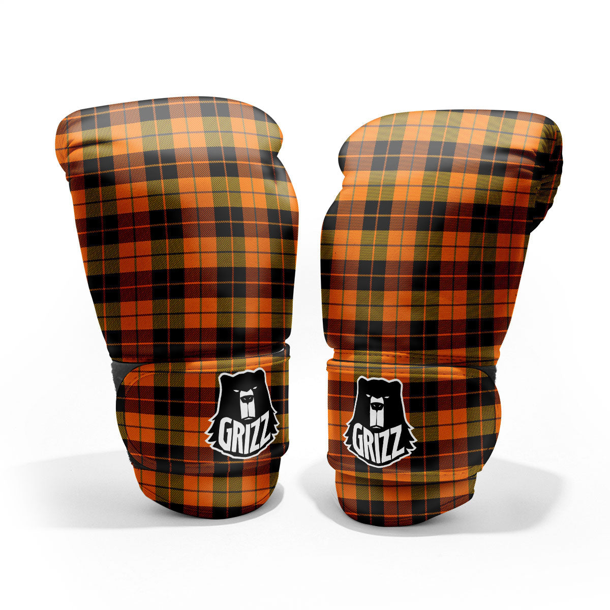 Black Orange And Yellow Tartan Print Pattern Pro Boxing Glove