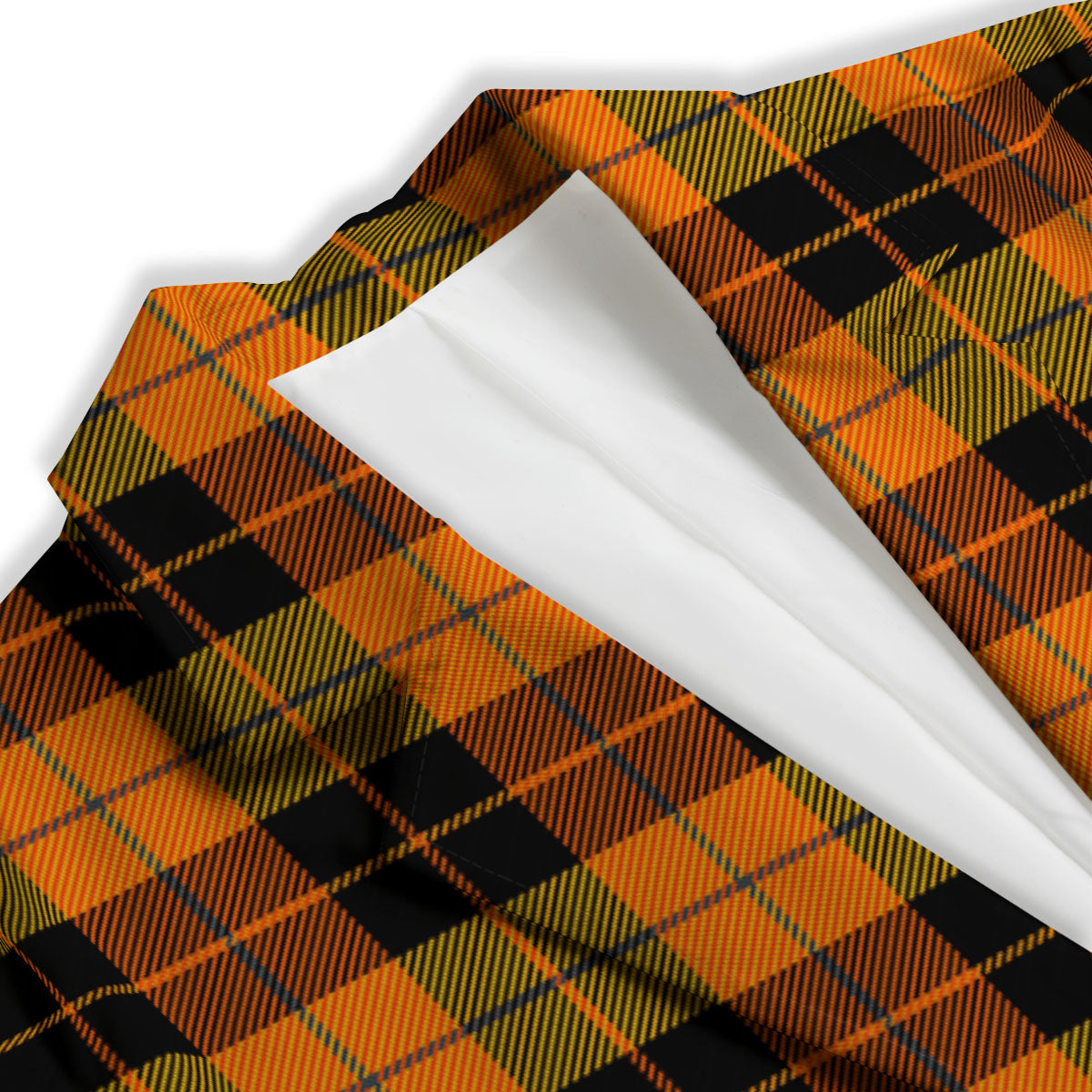 Black Orange And Yellow Tartan Print Pattern Women's Blazer-grizzshop