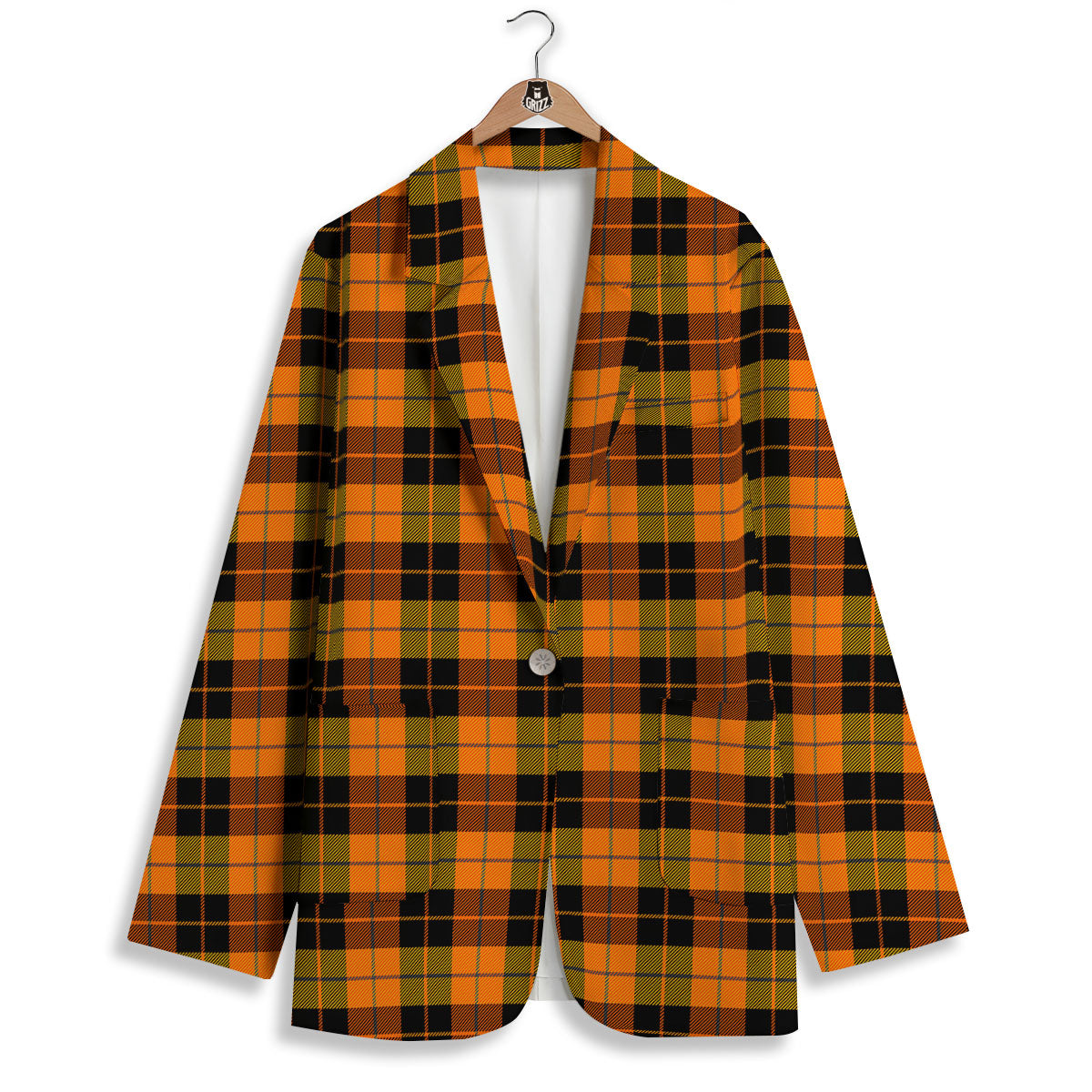 Black Orange And Yellow Tartan Print Pattern Women's Blazer-grizzshop
