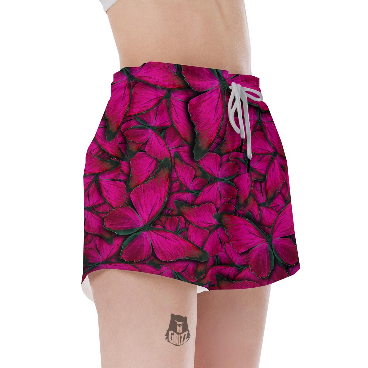 Black Pink Butterfly Print Women's Shorts-grizzshop