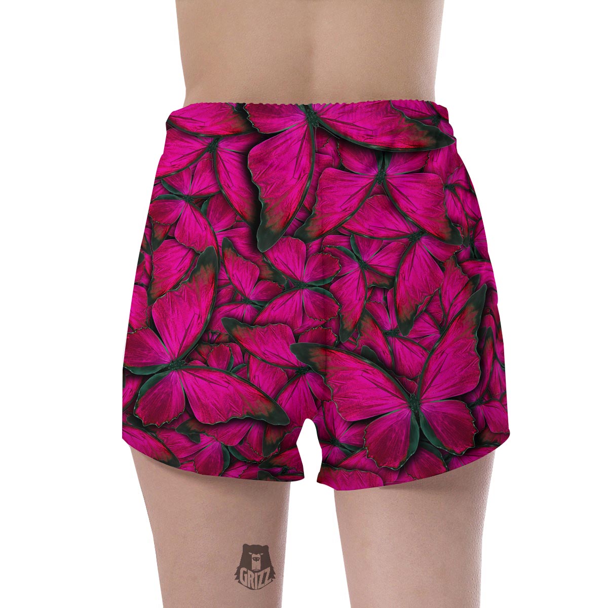 Black Pink Butterfly Print Women's Shorts-grizzshop