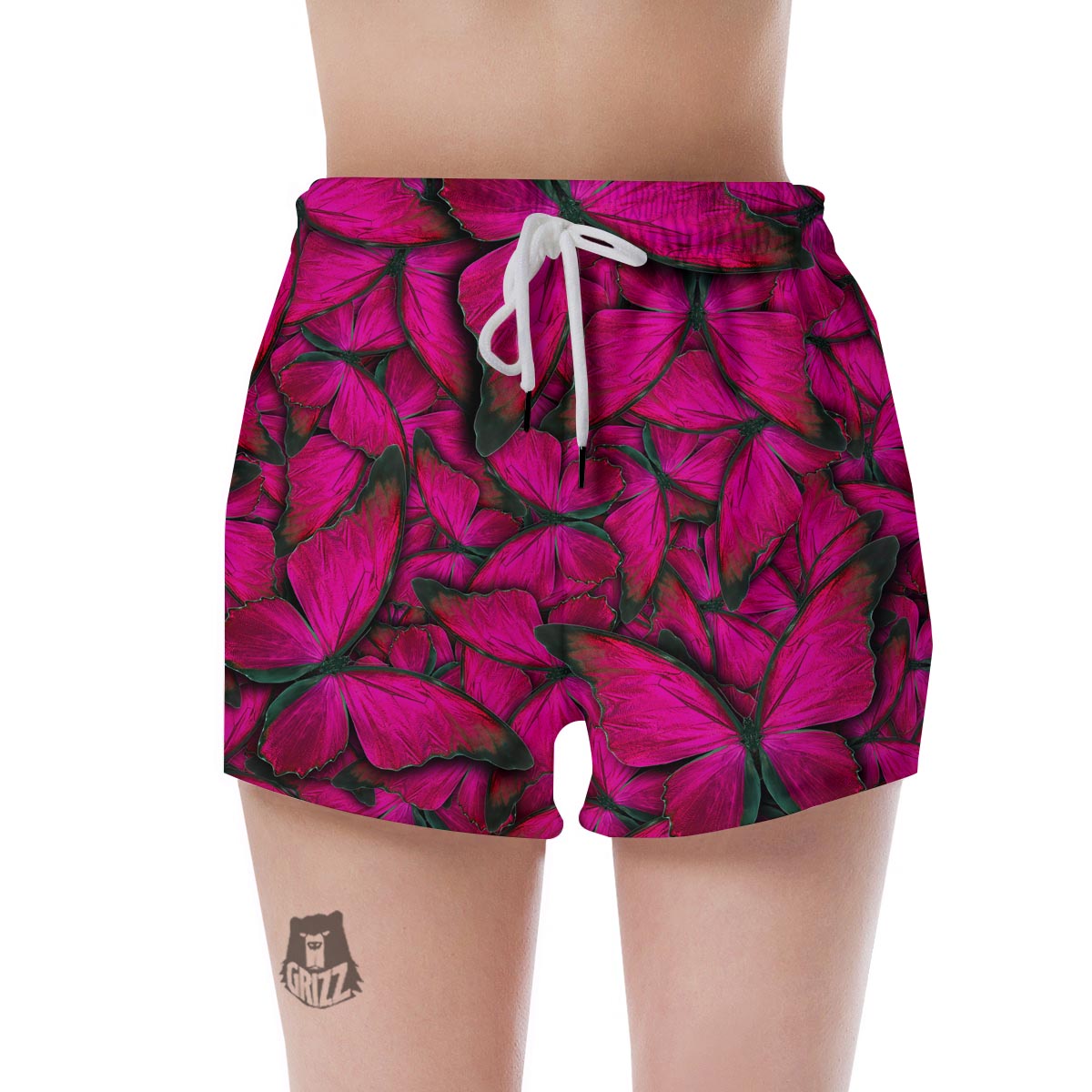 Black Pink Butterfly Print Women's Shorts-grizzshop