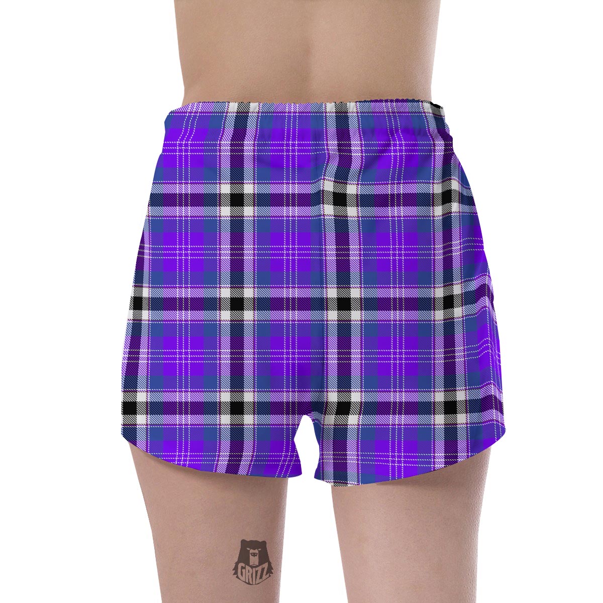 Black Purple Plaid Tartan Women's Shorts-grizzshop