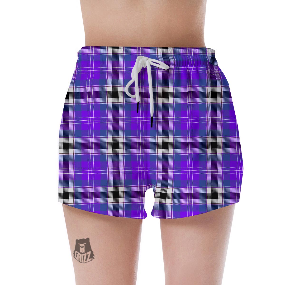 Black Purple Plaid Tartan Women's Shorts-grizzshop