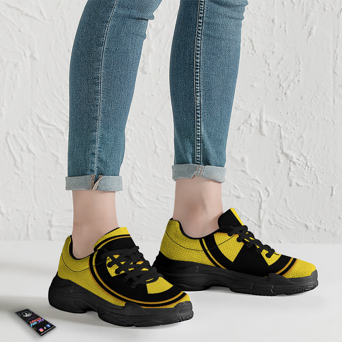 Black Radioactive On Yellow Print Black Chunky Shoes-grizzshop