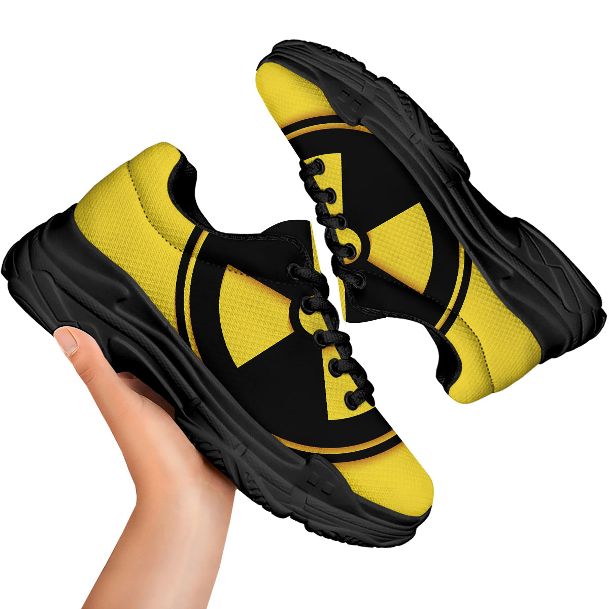 Black Radioactive On Yellow Print Black Chunky Shoes-grizzshop