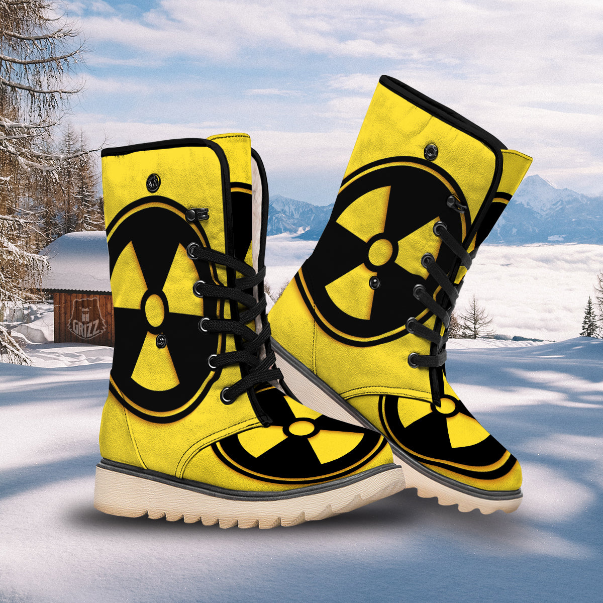 Black Radioactive On Yellow Print Snow Boots-grizzshop