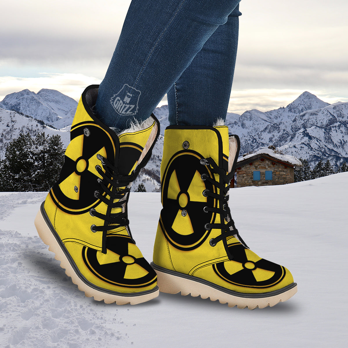 Black Radioactive On Yellow Print Snow Boots-grizzshop