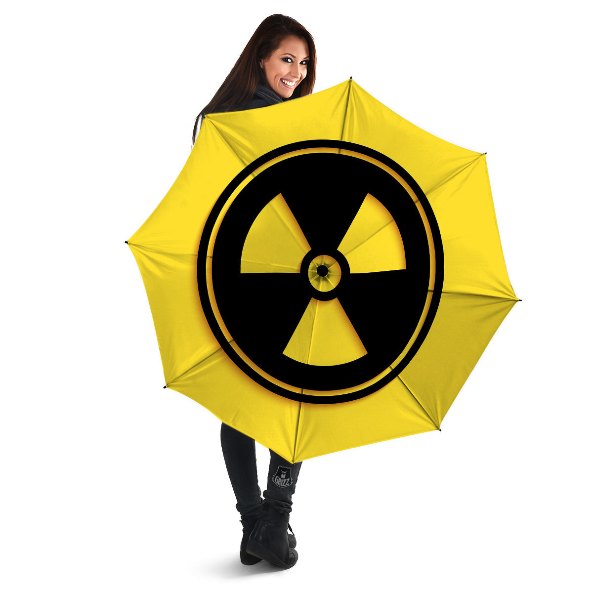 Black Radioactive On Yellow Print Umbrella-grizzshop
