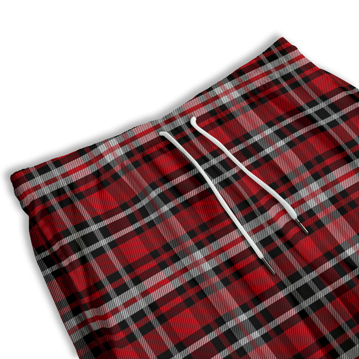 Black Red And White Tartan Print Pattern Men's Athletic Shorts