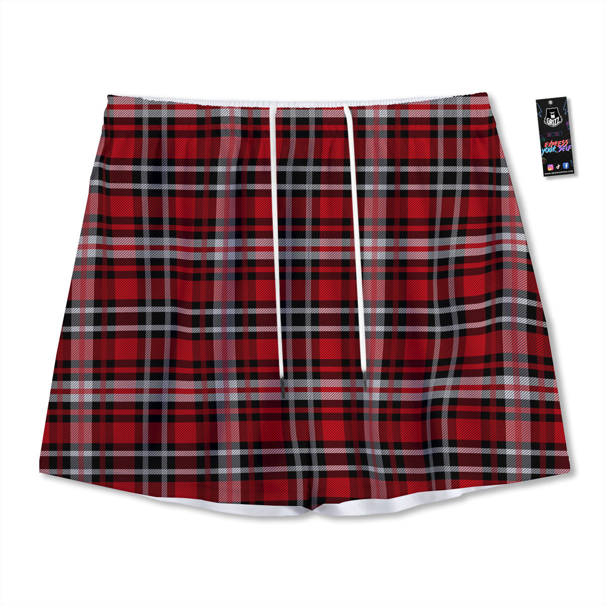 Black Red And White Tartan Print Pattern Mesh Shorts