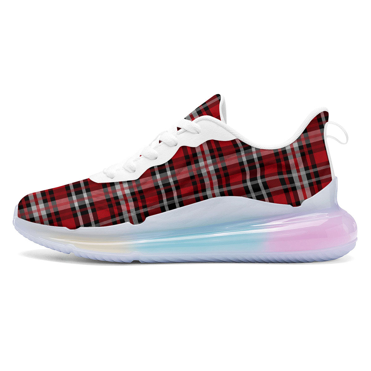Black Red And White Tartan Print Pattern Running Sneakers-grizzshop