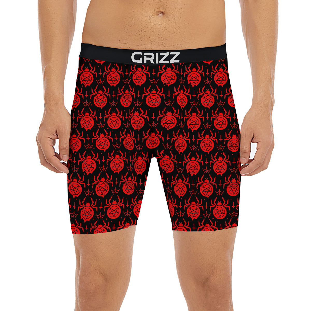 Black Red Spider Pentagram Print Pattern Boxer Briefs-grizzshop