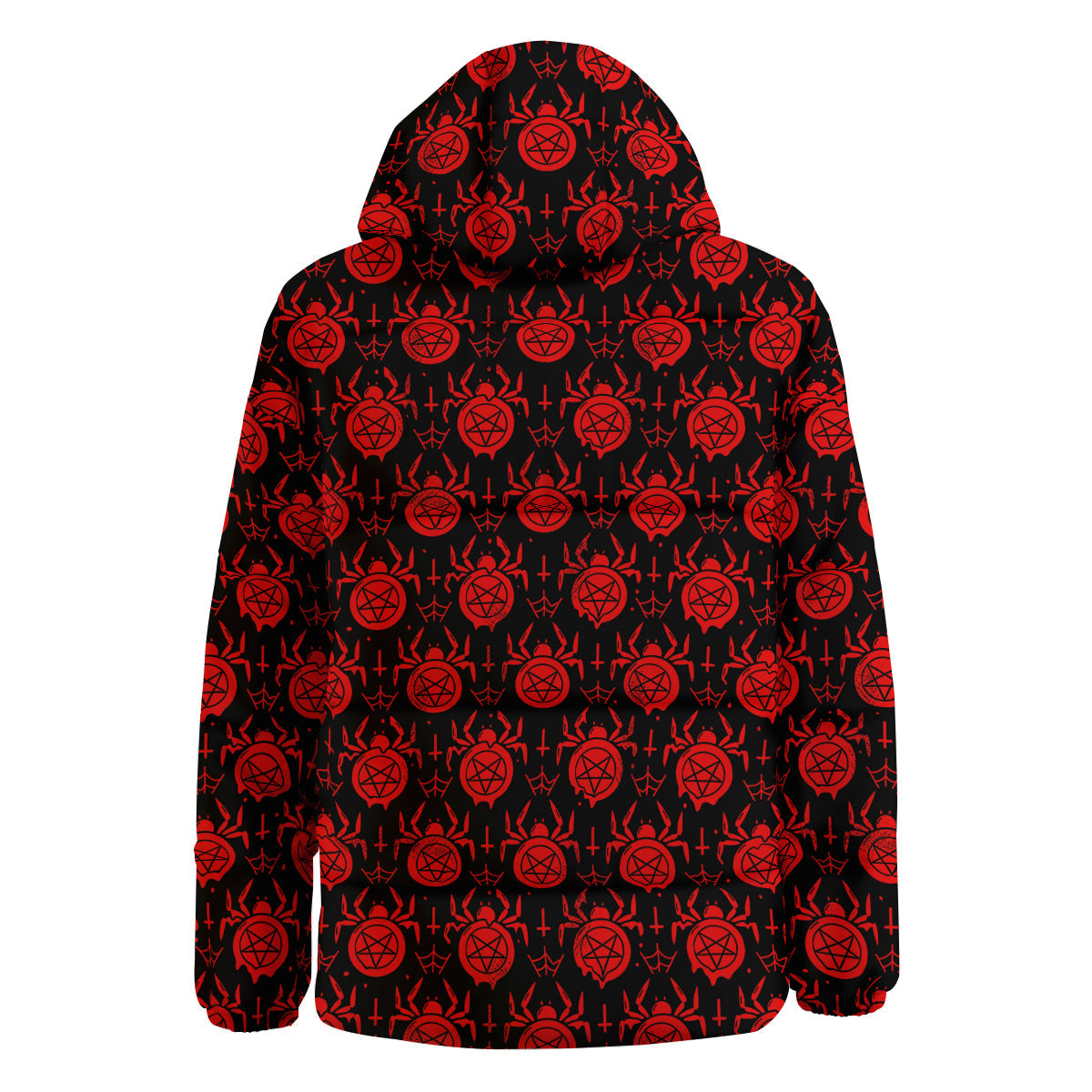 Black Red Spider Pentagram Print Pattern Down Jacket-grizzshop
