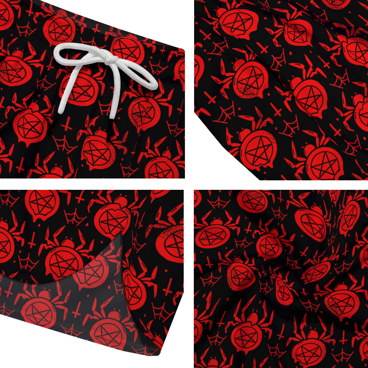 Black Red Spider Pentagram Print Pattern Men's Running Shorts-grizzshop