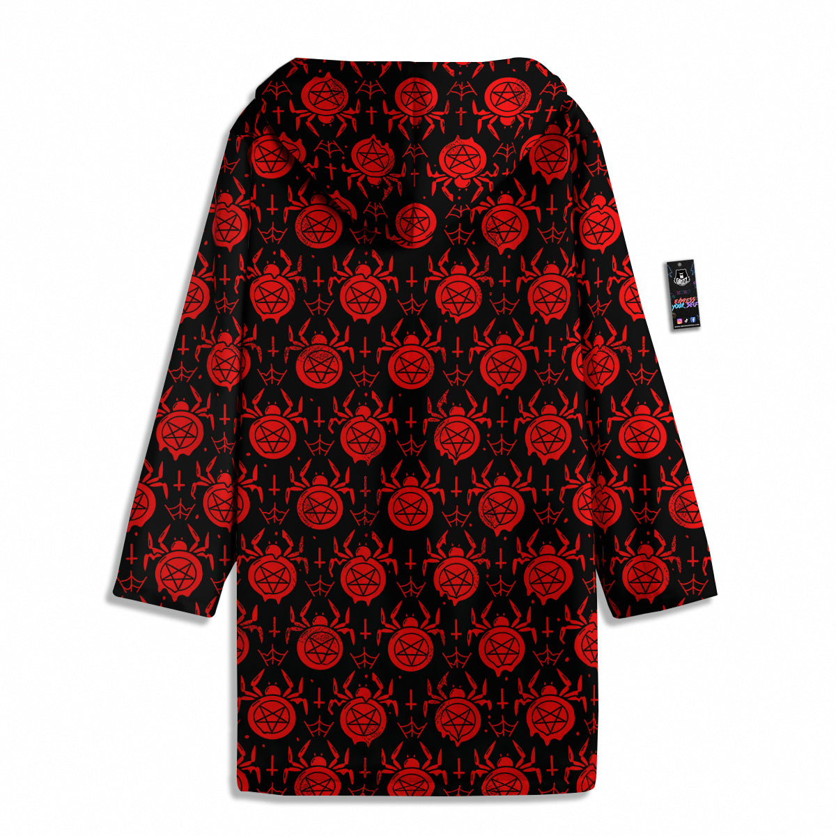 Black Red Spider Pentagram Print Pattern Men's Windbreaker Jacket-grizzshop