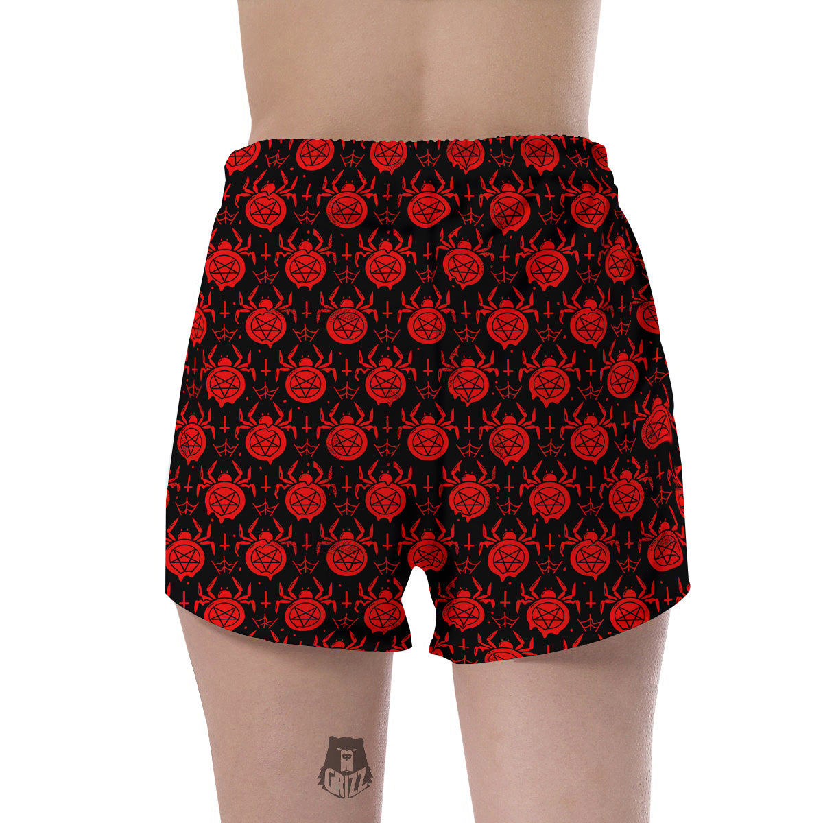 Black Red Spider Pentagram Print Pattern Women's Shorts-grizzshop