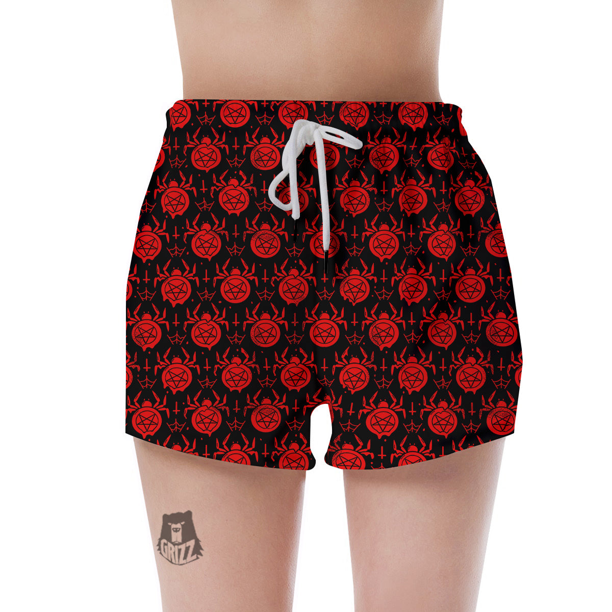 Black Red Spider Pentagram Print Pattern Women's Shorts-grizzshop