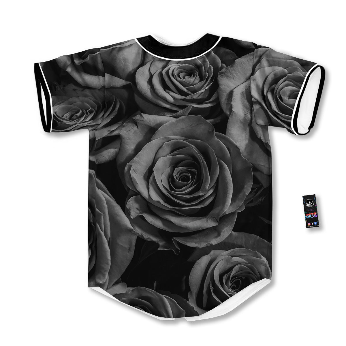 Black Rose Print Baseball Jersey-grizzshop