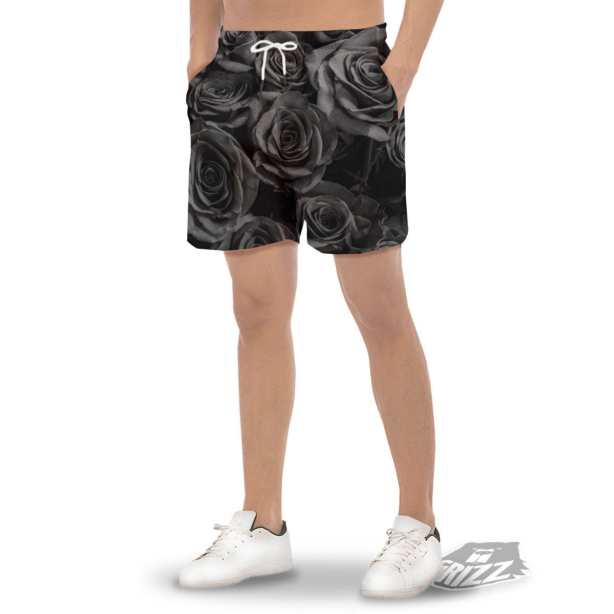 Black Rose Print Men's Gym Shorts-grizzshop