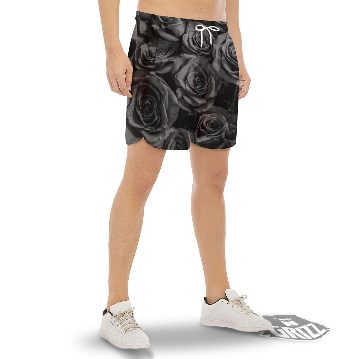 Black Rose Print Men's Gym Shorts-grizzshop