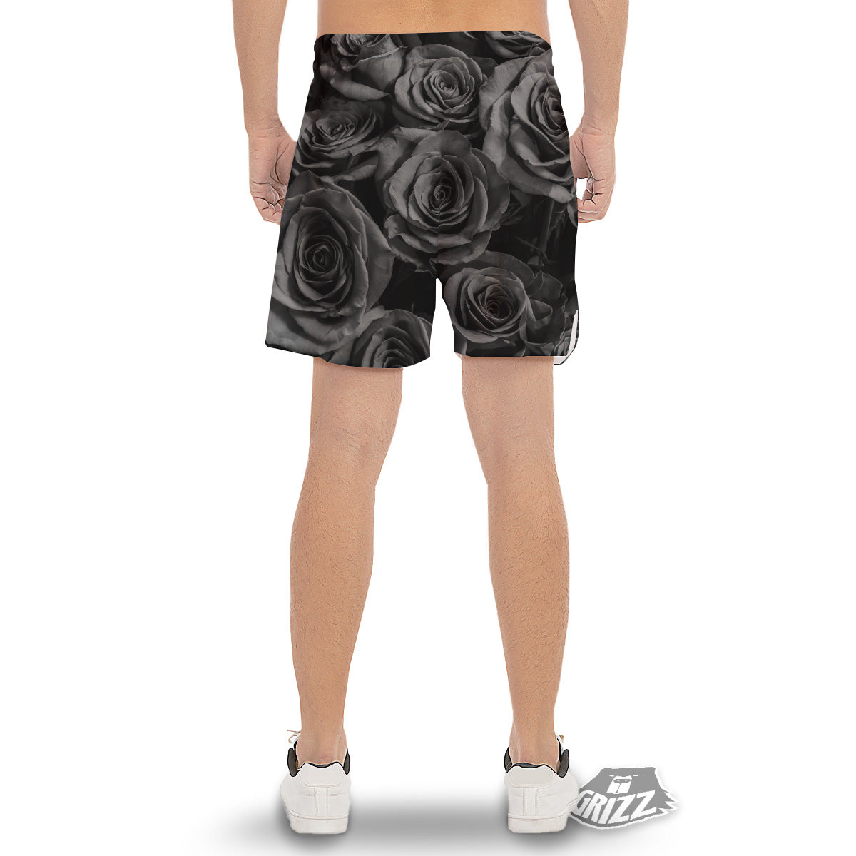 Black Rose Print Men's Gym Shorts-grizzshop