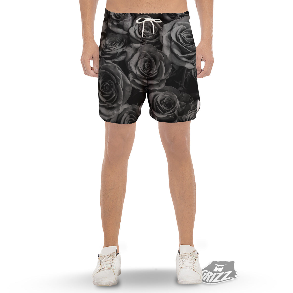 Black Rose Print Men's Gym Shorts-grizzshop