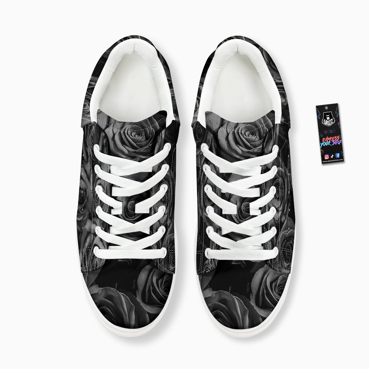 Black Rose Print Platform Shoes-grizzshop